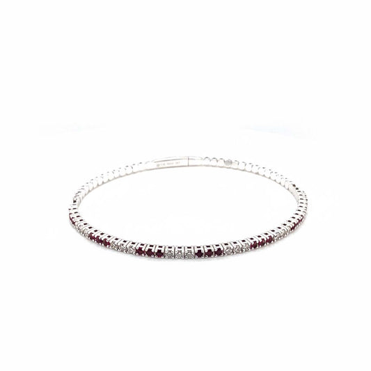 14K White Gold Alternating Ruby and Diamond Bangle (0.77ct Rubies / 0.62ct Diamonds)