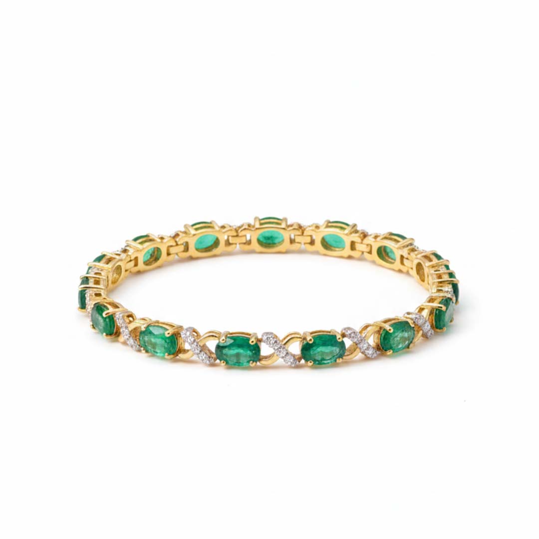14KT Yellow Gold Emerald and Diamond Infinity-Link Bracelet (EM 6.30 cts / DIA 0.49 cts)