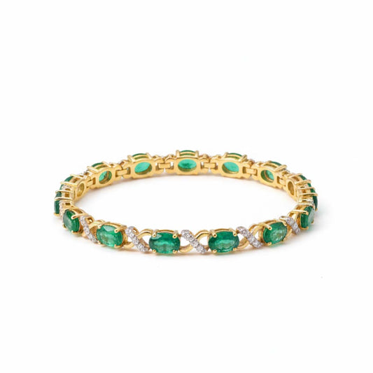 14KT Yellow Gold Emerald and Diamond Infinity-Link Bracelet (EM 6.30 cts / DIA 0.49 cts)