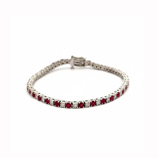 14K White Gold Ruby and Diamond Prong-Set Tennis Bracelet (3.73ct Rubies / 0.49ct Diamonds)