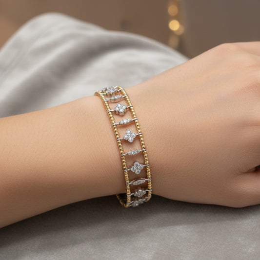 14KT Gold Women’s Diamond Bangle– Flexible Cluster Design (1.37 CTW)