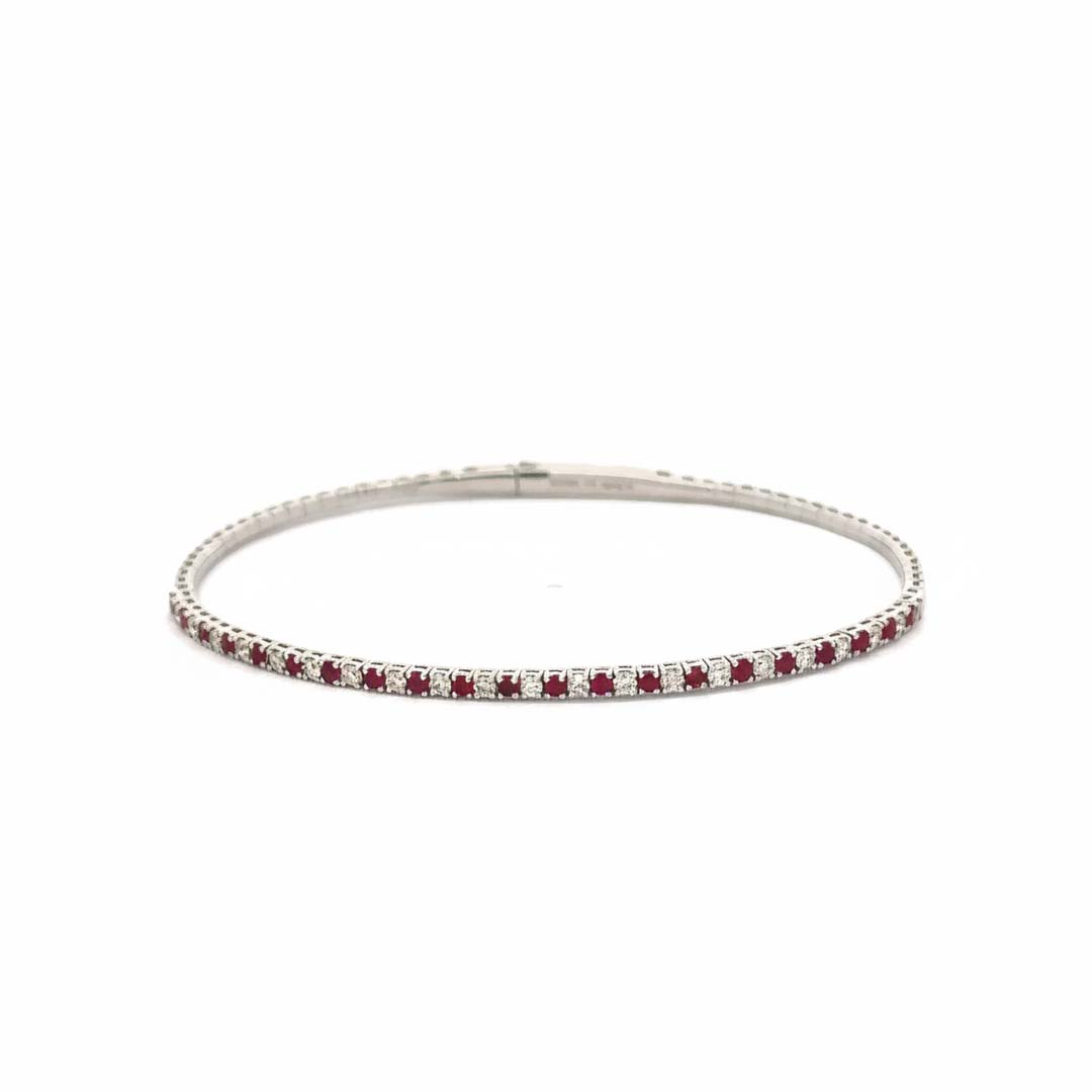 14K White Gold Ruby and Diamond (1.15ct) Flexible Bangle Bracelet