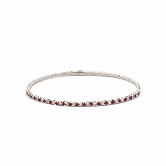 14K White Gold Ruby and Diamond (1.15ct) Flexible Bangle Bracelet