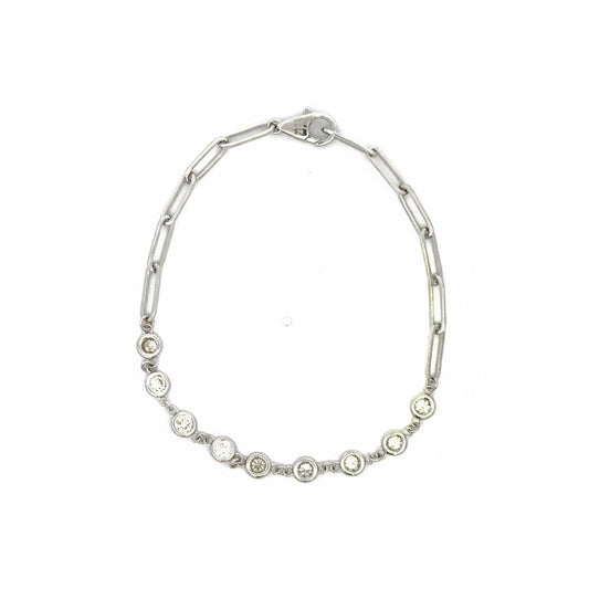 Elegant 14K Gold Diamond Bracelet Featuring 0.75ct Bezel-Set Diamonds & Paperclip Chain