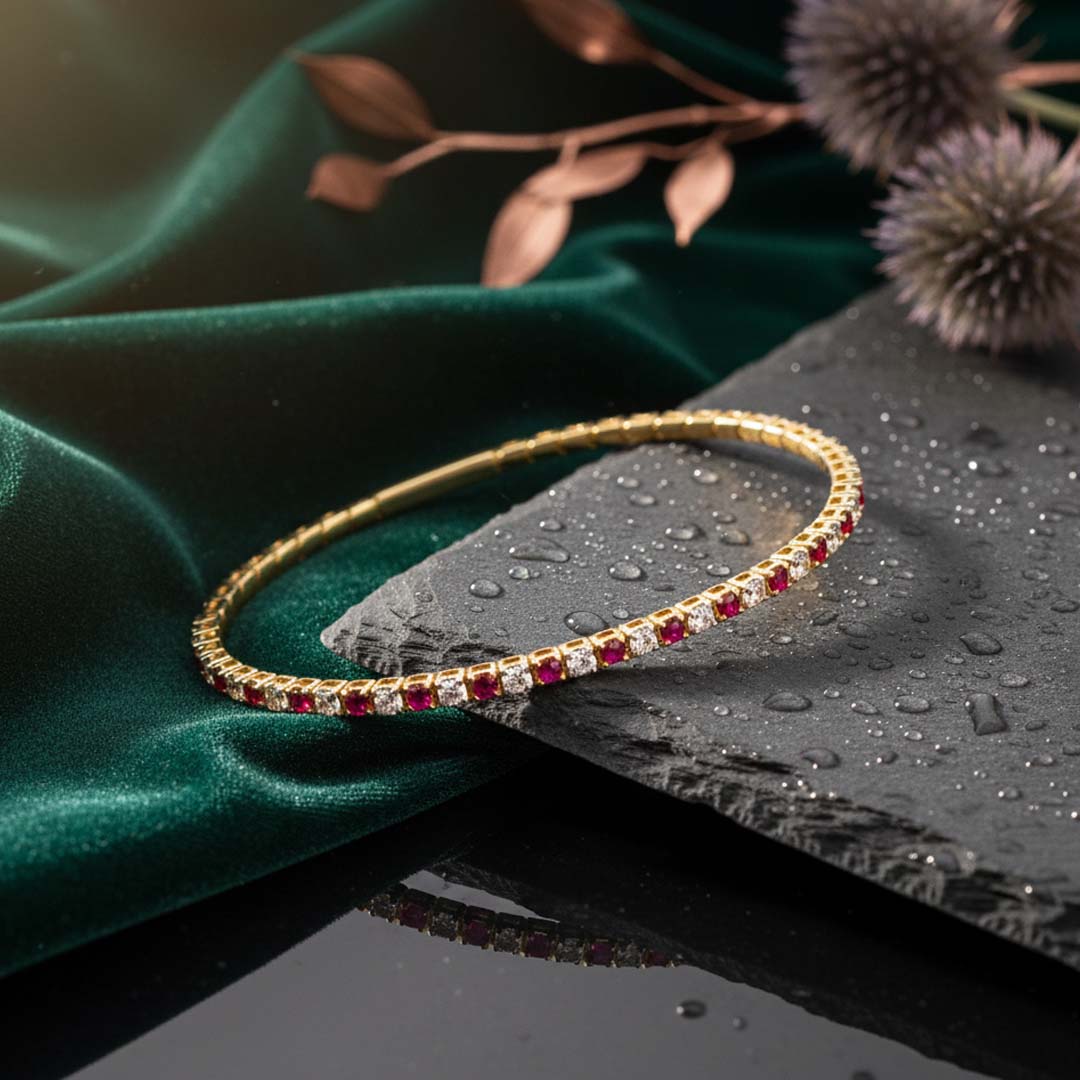 14K Yellow Gold Ruby and Diamond (1.50ct) Bangle Bracelet