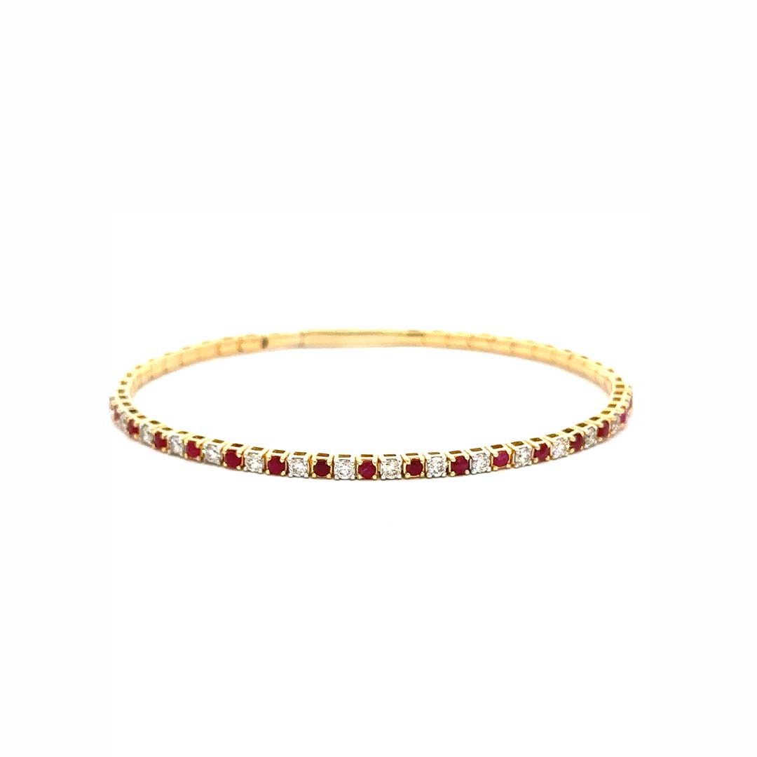 14K Yellow Gold Ruby and Diamond (1.50ct) Bangle Bracelet