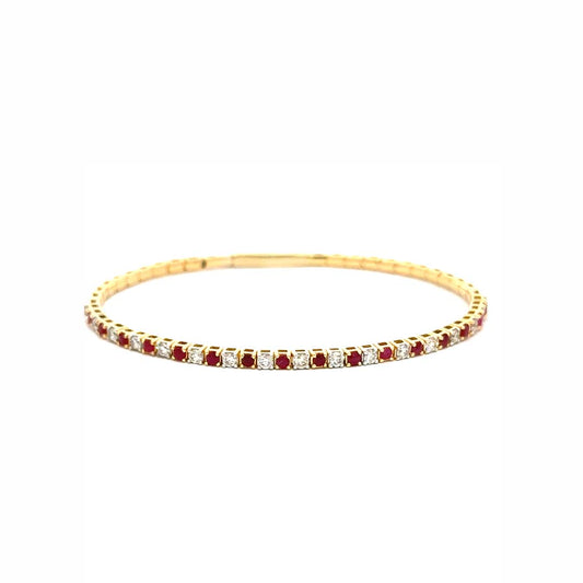 14K Yellow Gold Ruby and Diamond (1.50ct) Bangle Bracelet