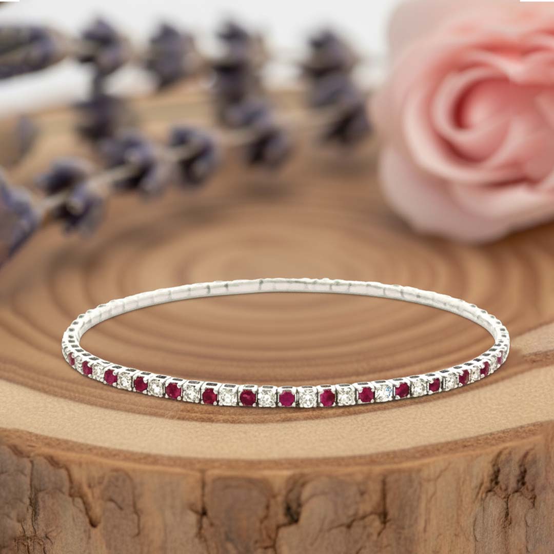 14K White Gold Ruby and Diamond (1.50ct) Bangle Bracelet