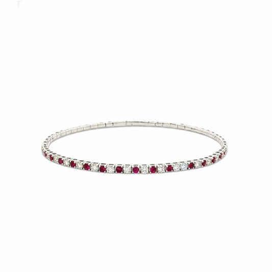14K White Gold Ruby and Diamond (1.50ct) Bangle Bracelet