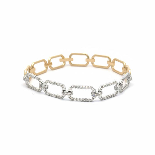 14K Gold Ladies’ Bracelet with 1.00ct of Pavé-Set Diamonds in a Two-Tone Link Design