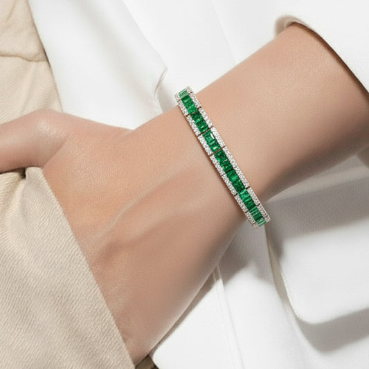 14KT Yellow Gold Emerald and Diamond Three-Row Tennis Bracelet (EM 5.80 cts / DIA 3.35 cts)