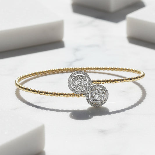 14KT Gold Flexible Diamond Bangle with Double Halo Design (1.00 CTW)