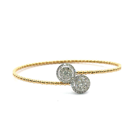 14KT Gold Flexible Diamond Bangle with Double Halo Design (1.00 CTW)