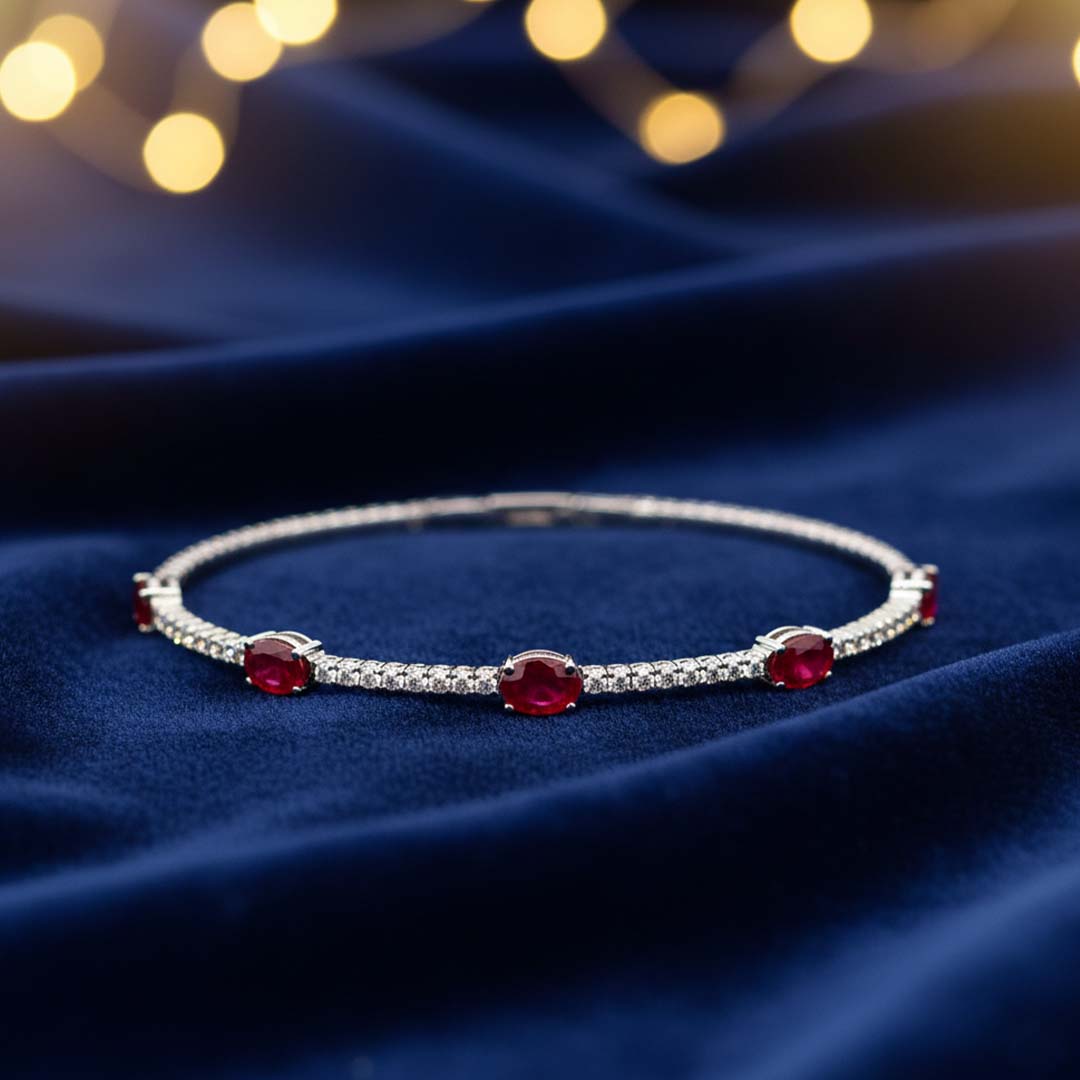 14K White Gold Ruby (2.25ct) and Diamond (0.55ct) Bangle Bracelet
