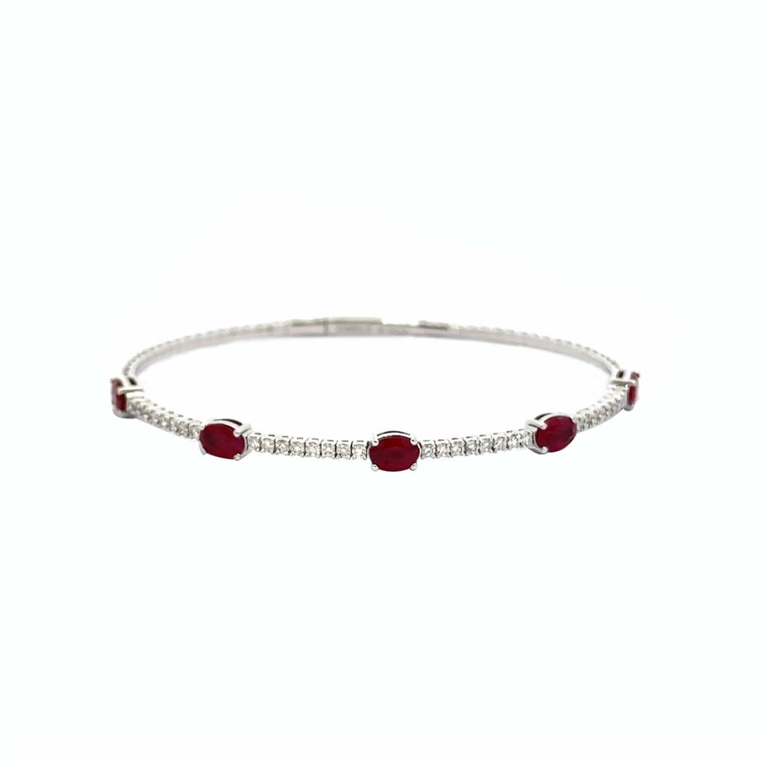 14K White Gold Ruby (2.25ct) and Diamond (0.55ct) Bangle Bracelet