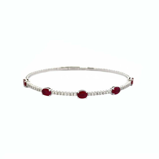 14K White Gold Ruby (2.25ct) and Diamond (0.55ct) Bangle Bracelet