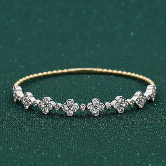 14KT Gold Flexible Diamond Bangle with Floral Design (3.04 CTW)