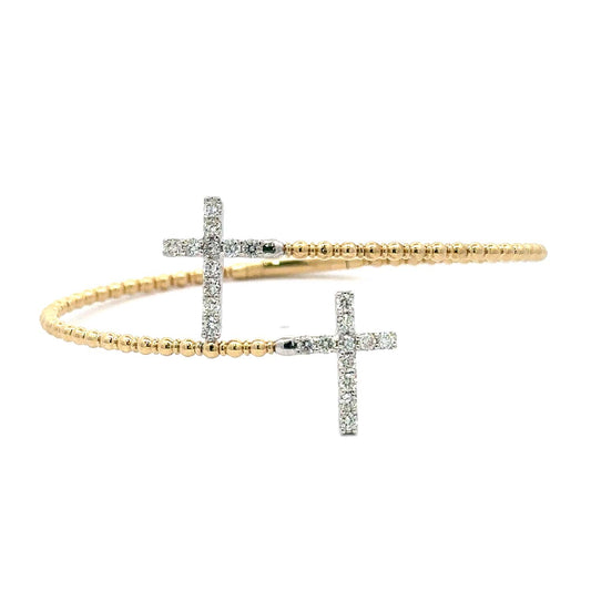 14KT Gold Flexible Diamond Bangle with Dual Cross Designs (0.78 CTW)