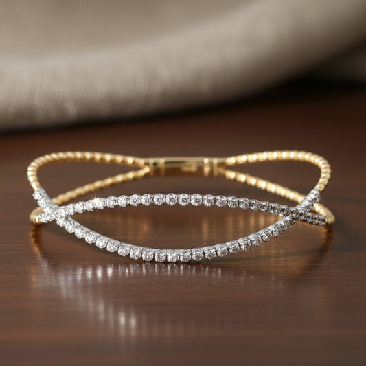 14KT Gold Flexible Bangle with 0.72 Carats of Sparkling Diamonds in Crisscross Design