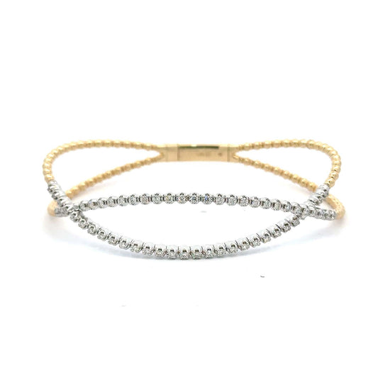 14KT Gold Flexible Bangle with 0.72 Carats of Sparkling Diamonds in Crisscross Design