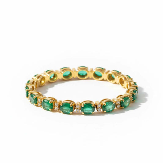 14KT Yellow Gold Emerald and Diamond Link Tennis Bracelet (EM 6.00 cts / DIA 0.75 cts)
