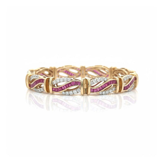 14K Yellow Gold Ruby & Diamond Bracelet | 8.83ct Total Gem Weight