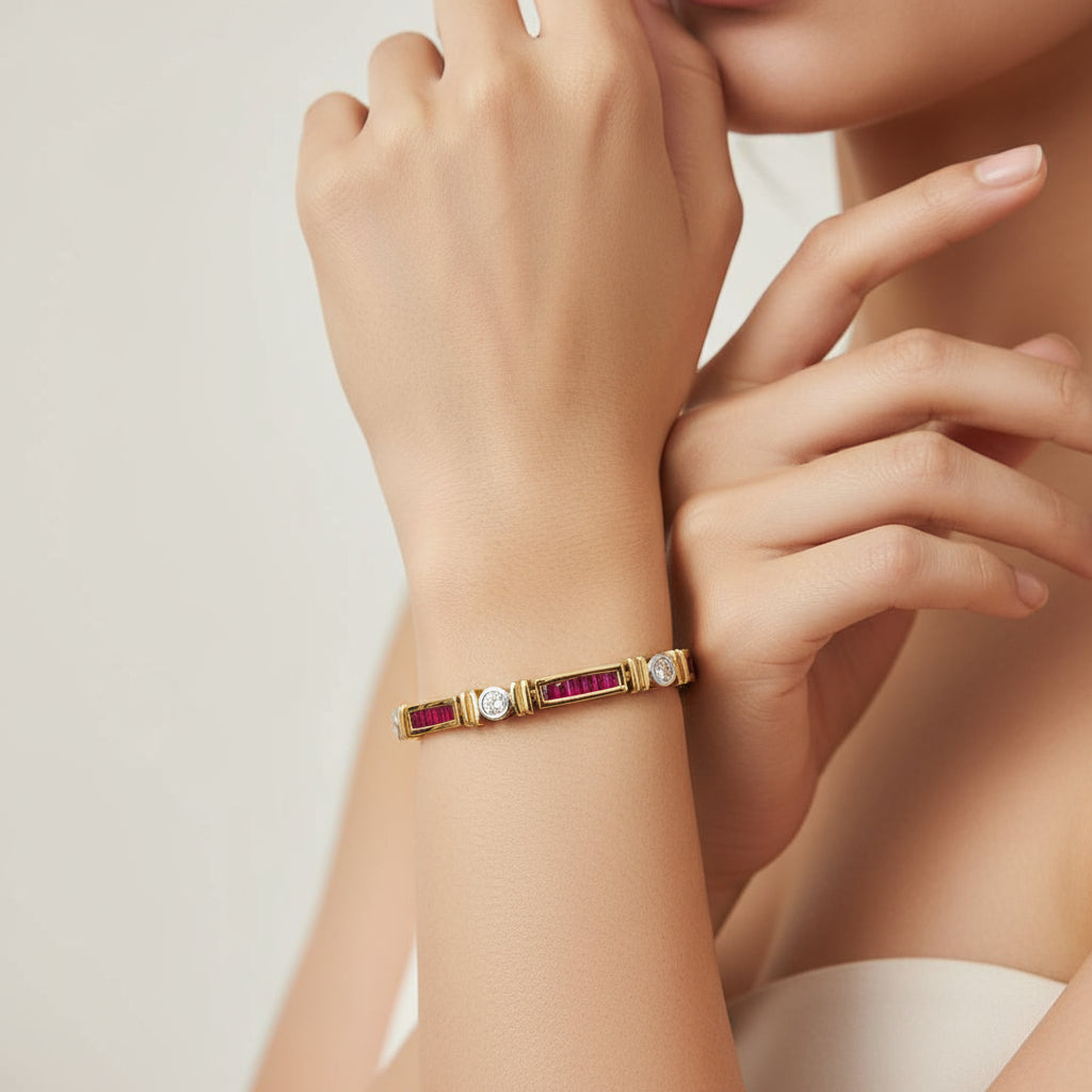 14KT Two-Tone Gold Ruby & Diamond Bracelet – 4.40 cts Total