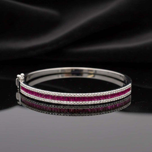 14KT White Gold Ruby & Diamond Bangle – 3.00 cts Diamonds