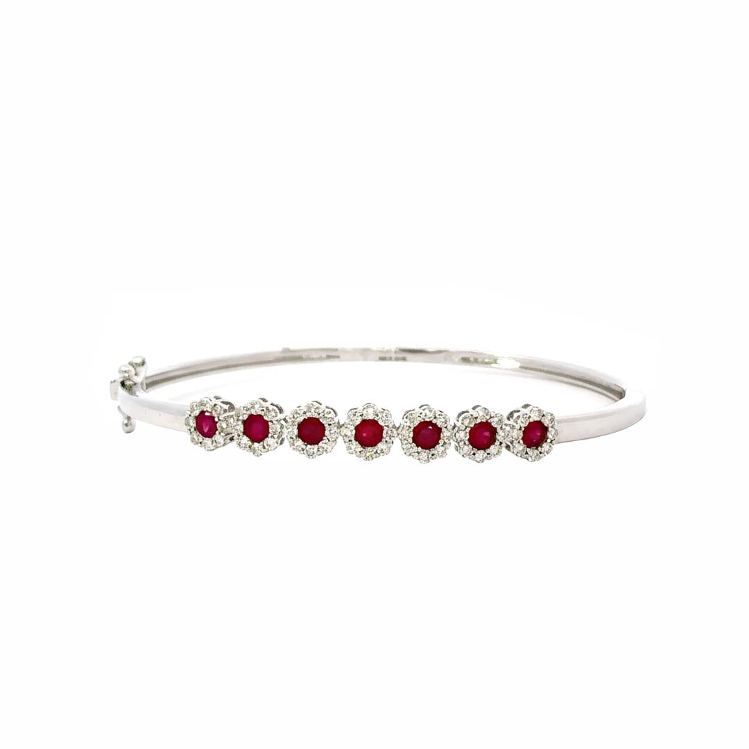 14K White Gold Ruby and Diamond Bangle (2.01 Total Carats)