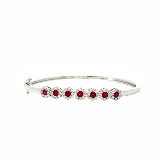 14K White Gold Ruby and Diamond Bangle (2.01 Total Carats)