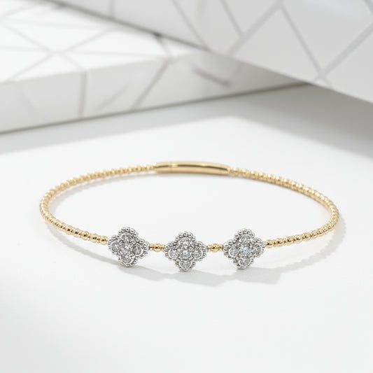 14KT Gold Diamond Bangle for Women (0.50 CT TW) – Flexible Clover-Inspired Design