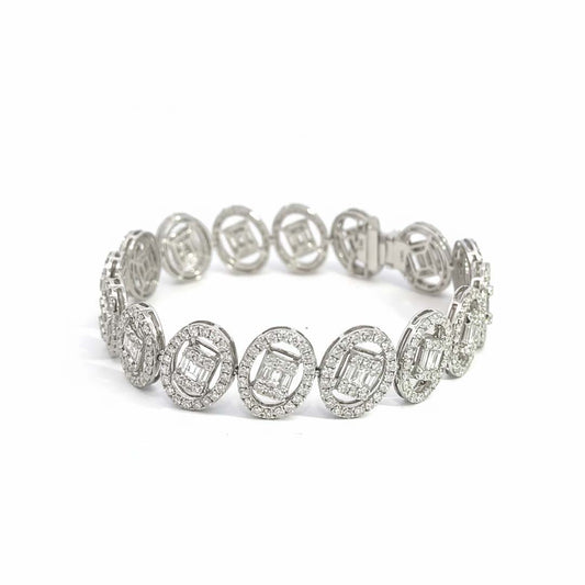 14K Gold Ladies’ Diamond Bracelet 9.55ct Baguette & Round-Cut Oval Cluster Design