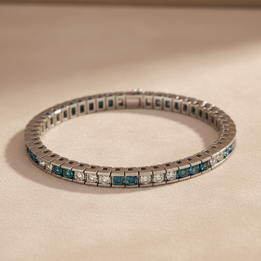 14KT White Gold Blue & White Diamond Tennis Bracelet – 6.00 CTW