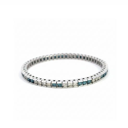 14KT White Gold Blue & White Diamond Tennis Bracelet – 6.00 CTW