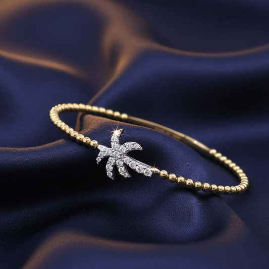 Tropical Radiance – 14KT Gold Diamond Bangle with Palm-Inspired Design (0.51 CT TW)