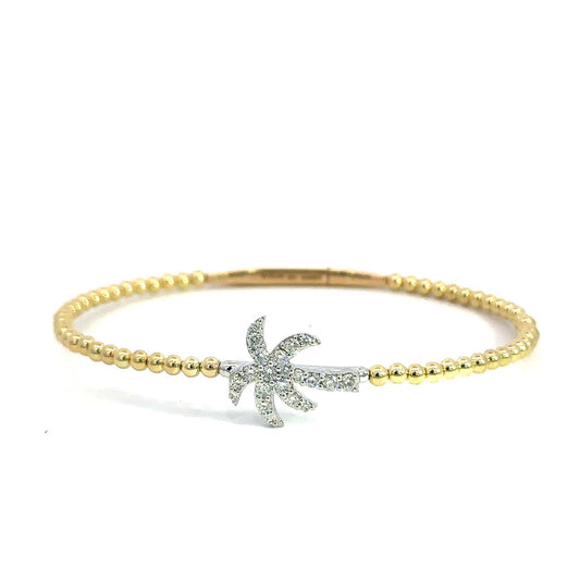 Tropical Radiance – 14KT Gold Diamond Bangle with Palm-Inspired Design (0.51 CT TW)