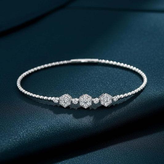 Timeless Half-Way Flexible Diamond Bangle in 14KT Gold with Handcrafted Detailing (0.56 CT TW)