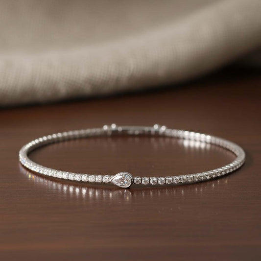 14KT Gold Flexible Diamond Bangle with Pear-Shaped Centerpiece (1.00 CT TW)