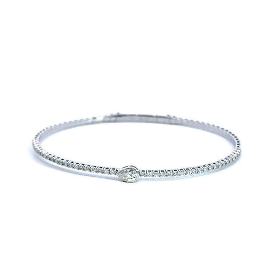14KT Gold Flexible Diamond Bangle with Pear-Shaped Centerpiece (1.00 CT TW)