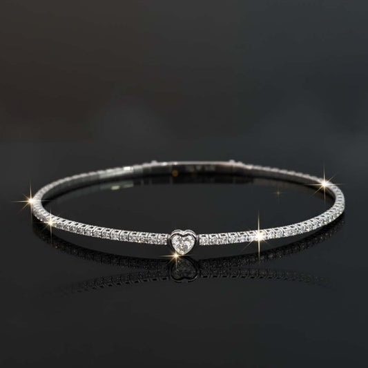 14KT Gold Flexible Diamond Bangle with Heart-Shaped Centerpiece (0.63 CT TW)