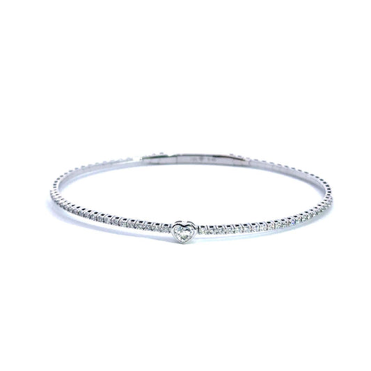 14KT Gold Flexible Diamond Bangle with Heart-Shaped Centerpiece (0.63 CT TW)