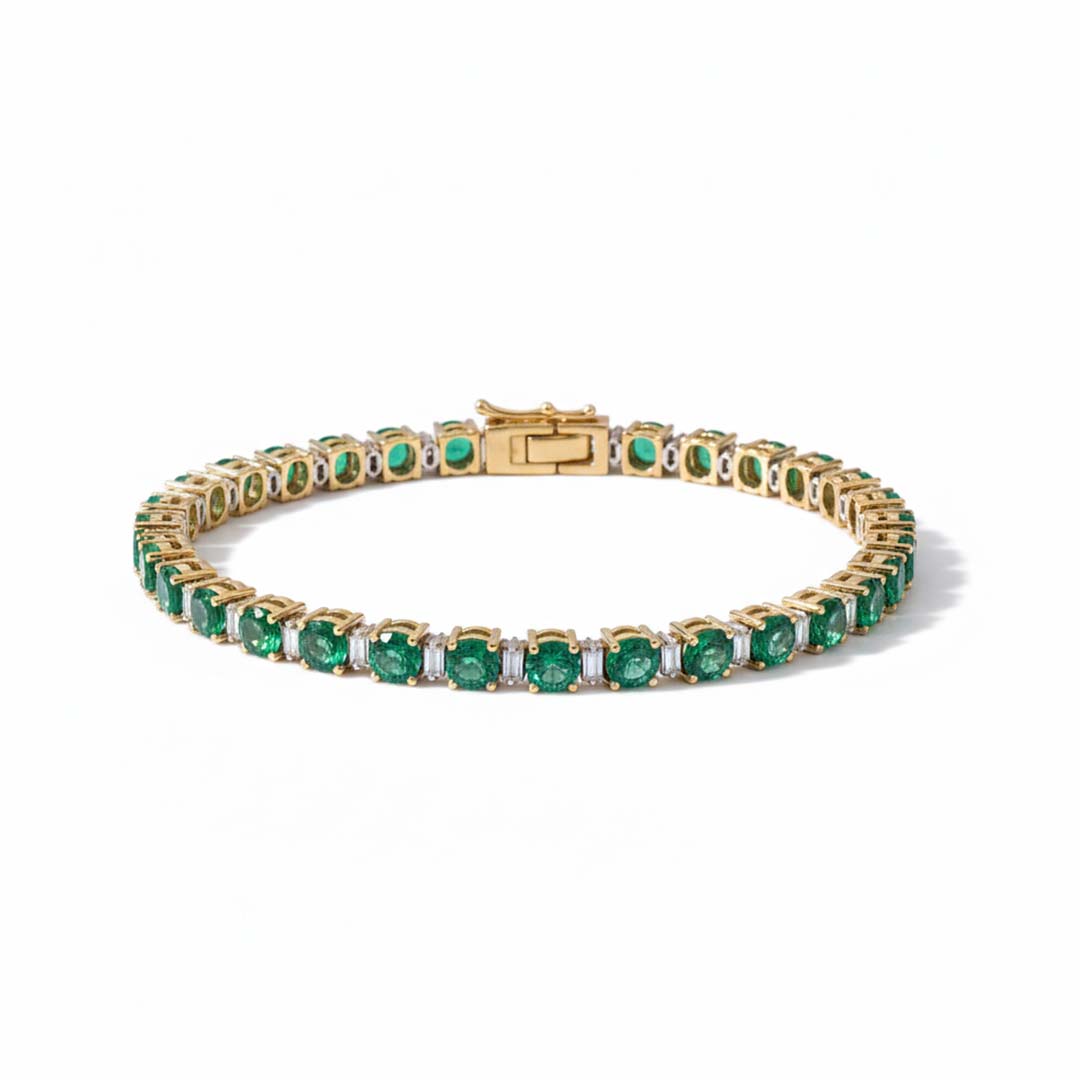 18KT Two-Tone Gold Emerald and Diamond Tennis Bracelet (EM 10.03 cts / DIA 0.95 cts)