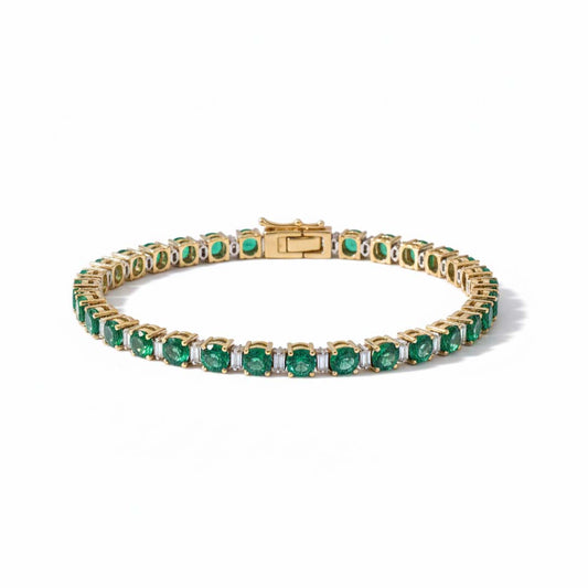 18KT Two-Tone Gold Emerald and Diamond Tennis Bracelet (EM 10.03 cts / DIA 0.95 cts)