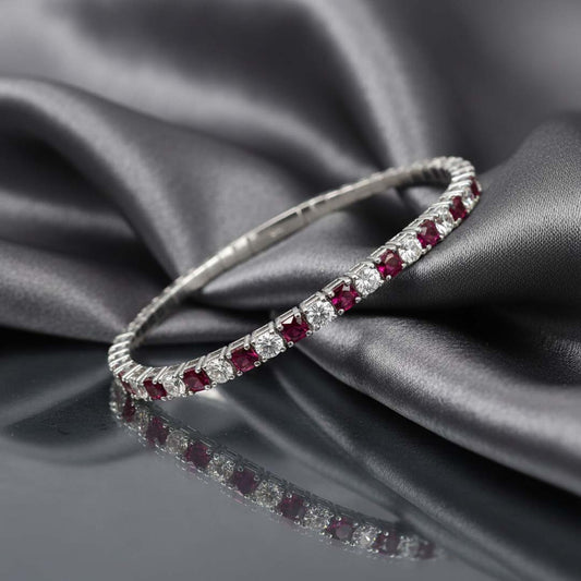 14KT White Gold Ruby and Diamond Flexible Bangle – RB: 3.19cts | DIA: 3.08cts