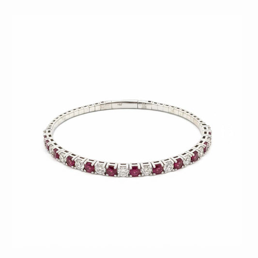14KT White Gold Ruby and Diamond Flexible Bangle – RB: 3.19cts | DIA: 3.08cts