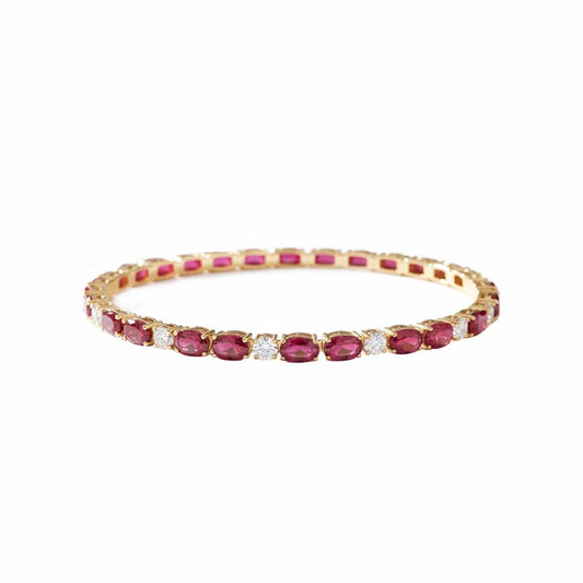 14KT Yellow Gold Ruby and Diamond Flexible Bangle – A Timeless Statement of Elegance