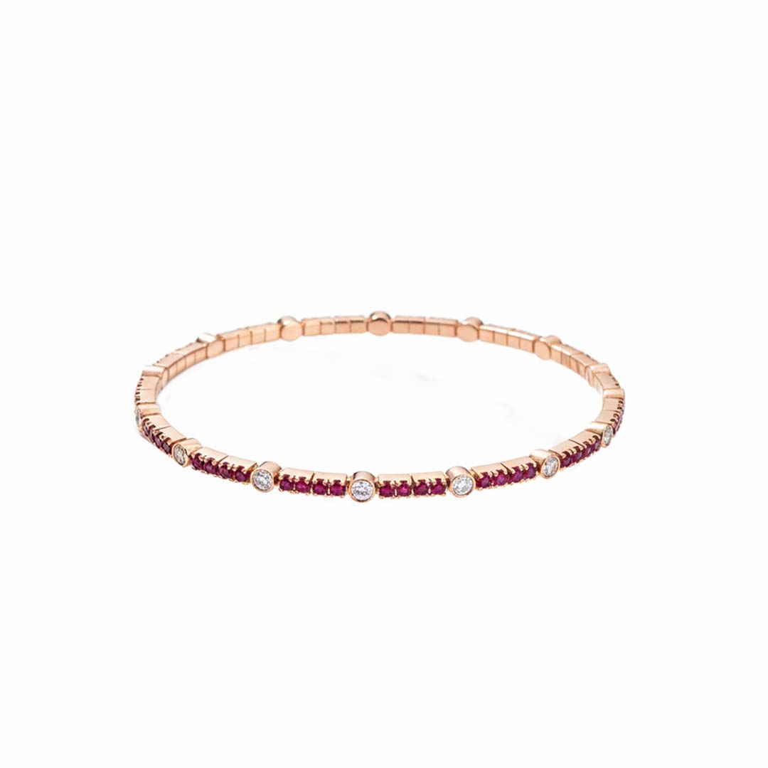 14KT Rose Gold Flexible Bracelet with 1.01ct Rubies & 0.41ct Diamonds