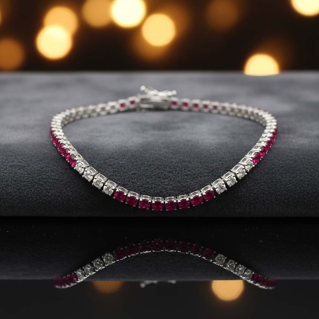 Dazzling 14KT White Gold Ruby and Diamond Bracelet – A Timeless Statement of Elegance