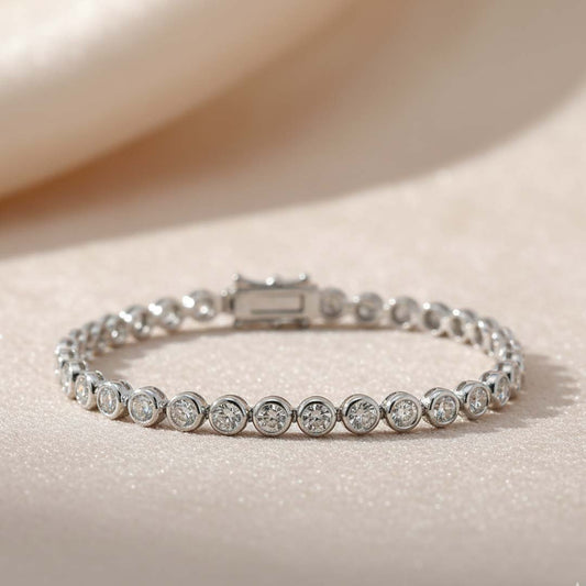 14K Solid Gold Bezel-Set Diamond Tennis Bracelet – 5.40ct