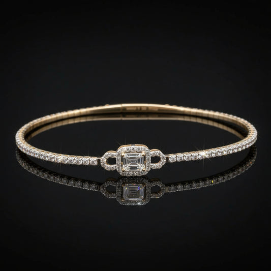14KT Gold Flexible Diamond Bangle with Emerald-Cut Inspired Centerpiece (1.40 CT TW)